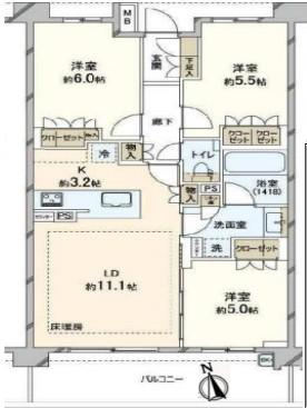 プレミスト上麻生(3LDK/5階)の間取り写真