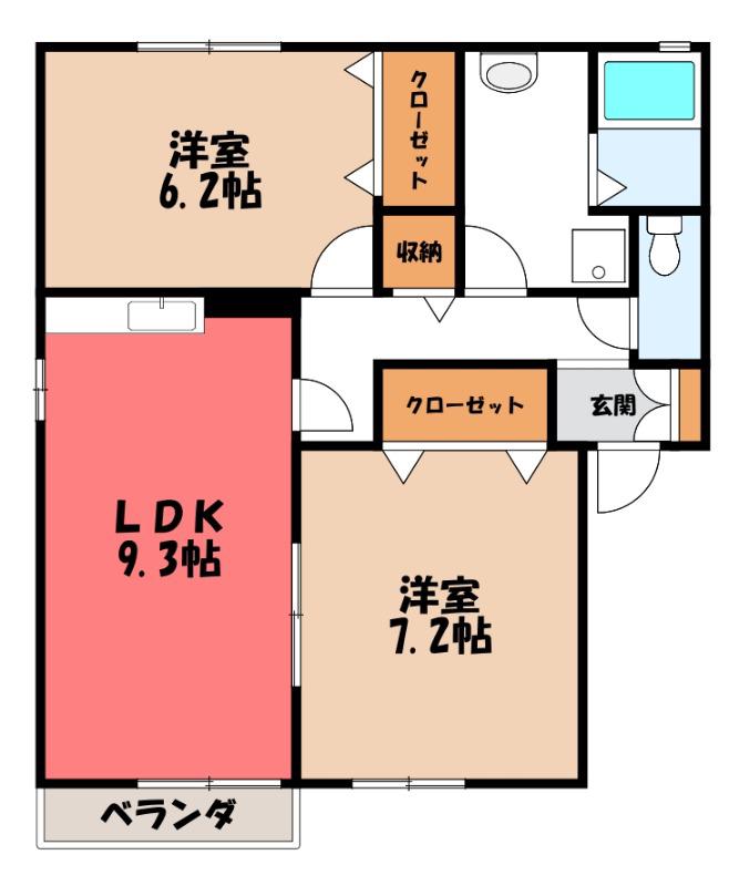 メゾンH&M 2番館(2LDK/2階)の間取り写真