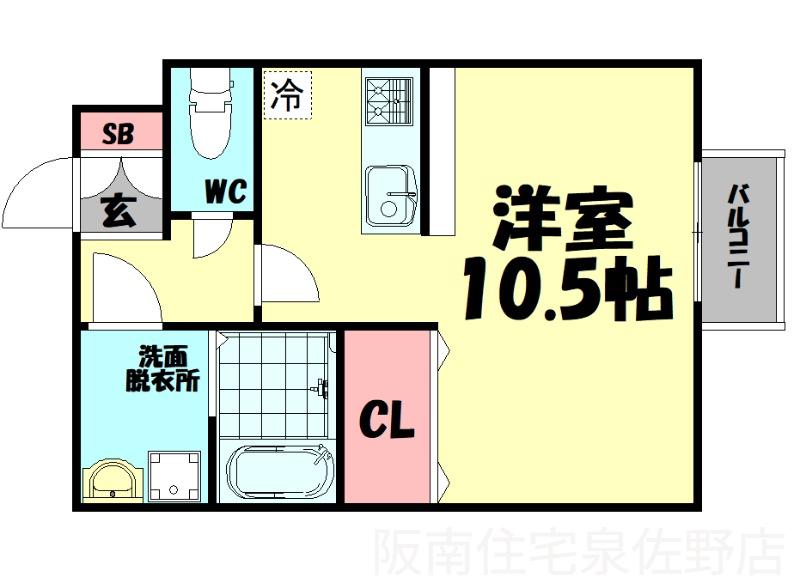 シェルズレイク日根野(ワンルーム/2階)の間取り写真