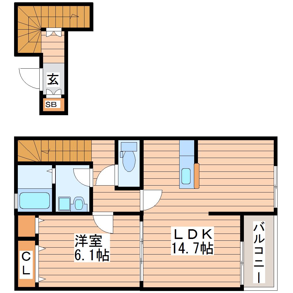 アミューズSD(1LDK/2階)の間取り写真