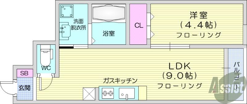 サンテラス郡山(1LDK/1階)の間取り写真