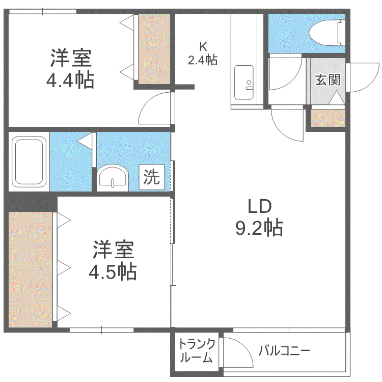フルシュ(2LDK/2階)の間取り写真