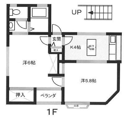 パールハイツ(2K/1階)の間取り写真