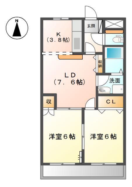 ロイヤルスクエアA(2LDK/2階)の間取り写真