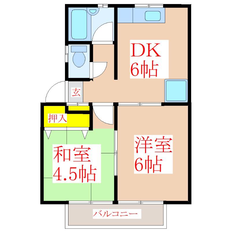 プレサージュI(2DK/2階)の間取り写真