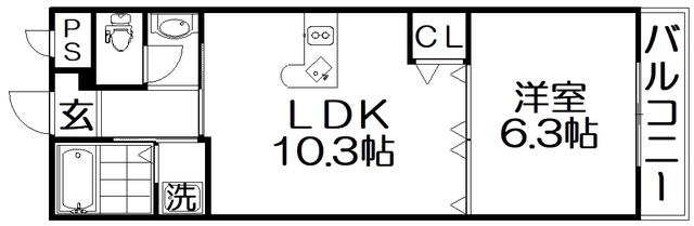 京阪本線 枚方公園駅 徒歩7分 3階建 築19年(1LDK/1階)の間取り写真