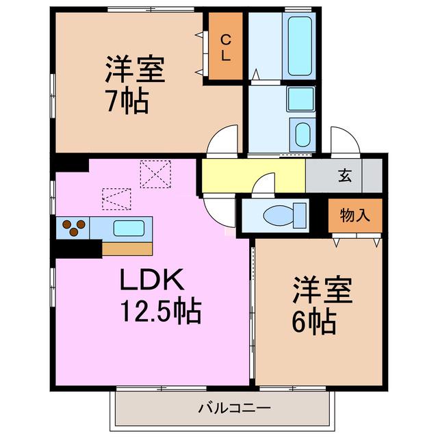 ファミーユ黒沢台(2LDK/2階)の間取り写真