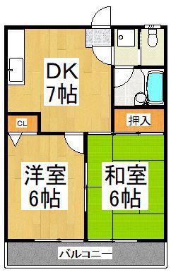 プラムハイツ(2DK/1階)の間取り写真