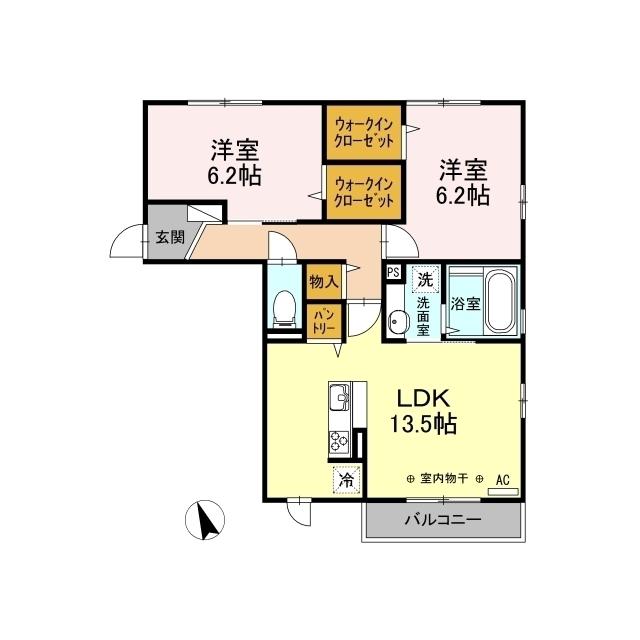 D-ROOM ソレイユアンサンブル(2LDK/1階)の間取り写真