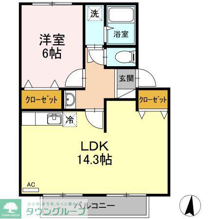 リブレスト鈎取I(1LDK/2階)の間取り写真