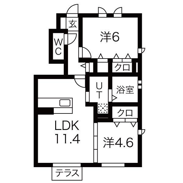 アンソレイエ ファミーユ A棟(2LDK/1階)の間取り写真