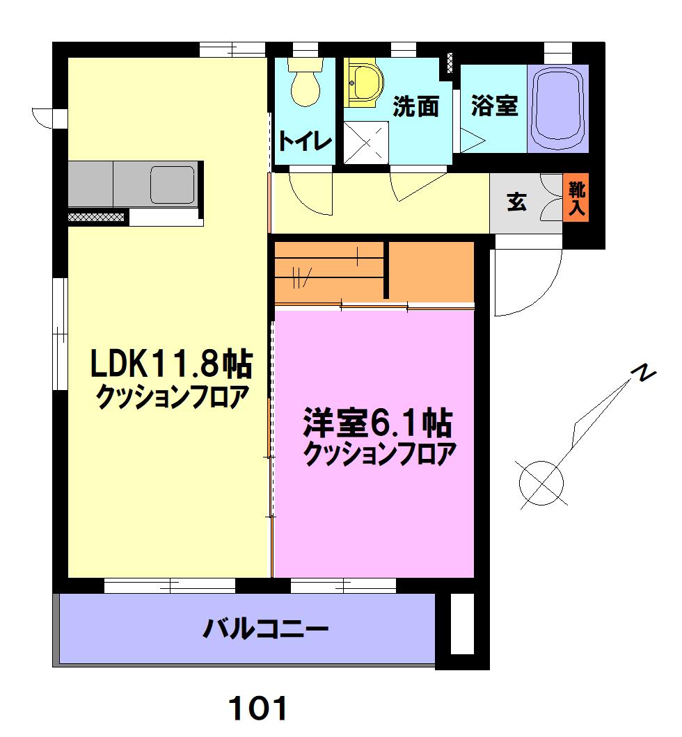 スカイハイツ朝日(1LDK/1階)の間取り写真