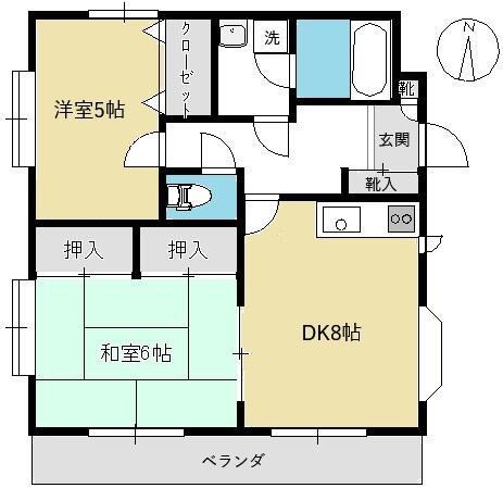 ヒルトップテラス百合ヶ丘(2DK/2階)の間取り写真