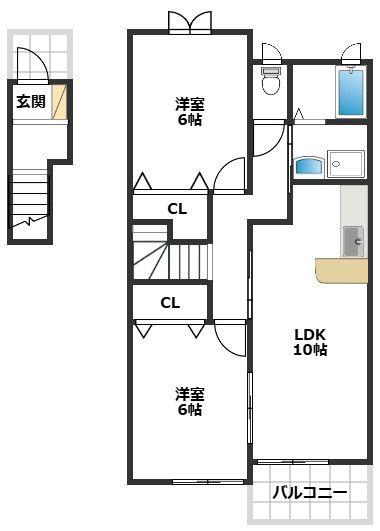 シェルエトワール(2LDK/2階)の間取り写真