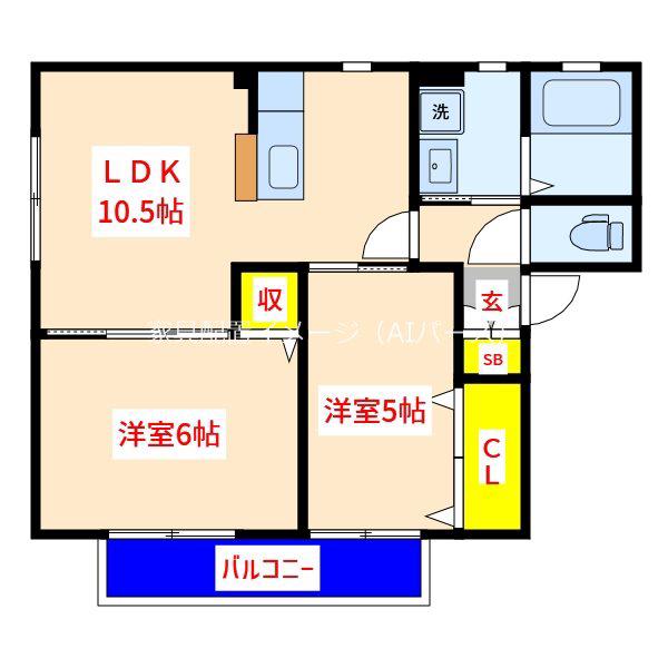 フローラ舞鶴(2LDK/2階)の間取り写真