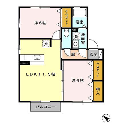 セジュールポム C(2LDK/2階)の間取り写真