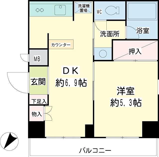 ベルメゾンヒカリ(1DK/6階)の間取り写真