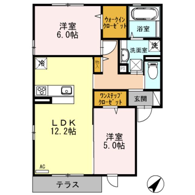 アオーラヌエボI(2LDK/1階)の間取り写真