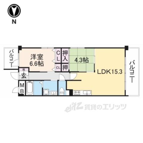 シャーメゾンアサヒ(2LDK/2階)の間取り写真