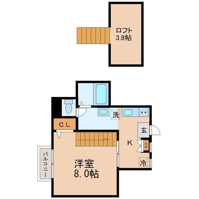 フェリーチェ中江(1K/2階)の間取り写真