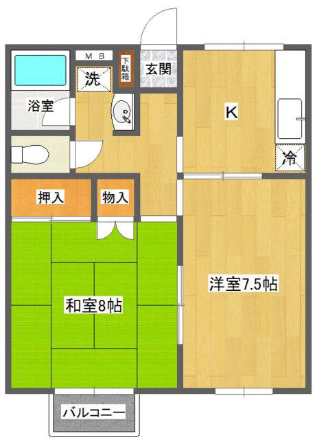 ステージII(2DK/2階)の間取り写真