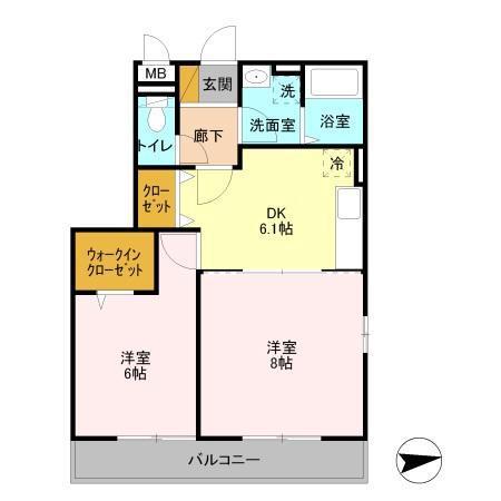 ボンヌールII(2DK/2階)の間取り写真