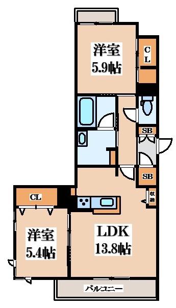 SHA MAISON ゆたか(2LDK/3階)の間取り写真