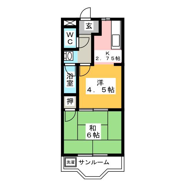 シャンブルクレールUI(2K/2階)の間取り写真
