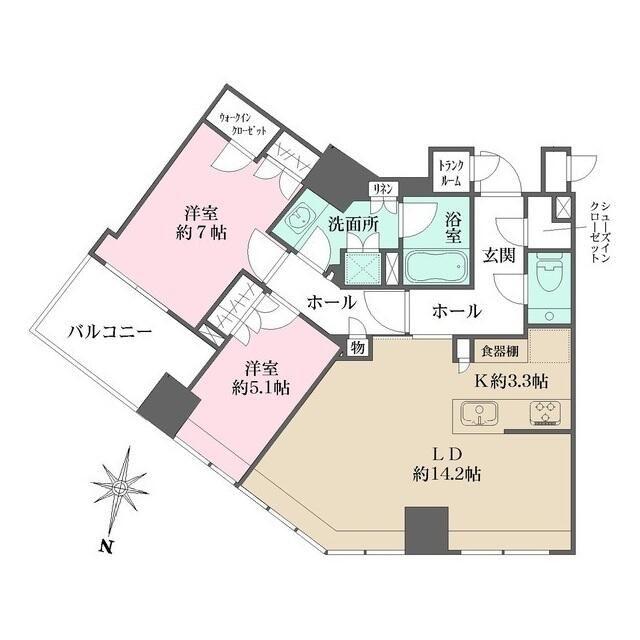 BRILLIA一番町(2LDK/6階)の間取り写真