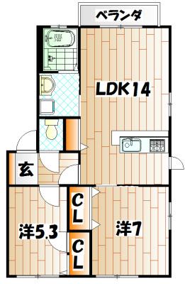 ベアバレー竹中(2LDK/1階)の間取り写真