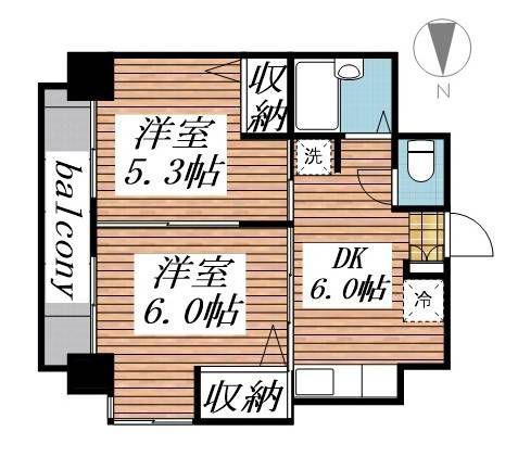 リッツコート宮町(2DK/5階)の間取り写真