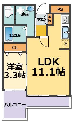 エメラルドオーシャン西宮(1LDK/2階)の間取り写真