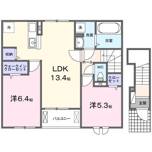 ホワイト フォックス I(2LDK/2階)の間取り写真