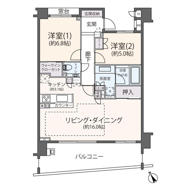 小田急プラウディア栗平II(2LDK/3階)の間取り写真
