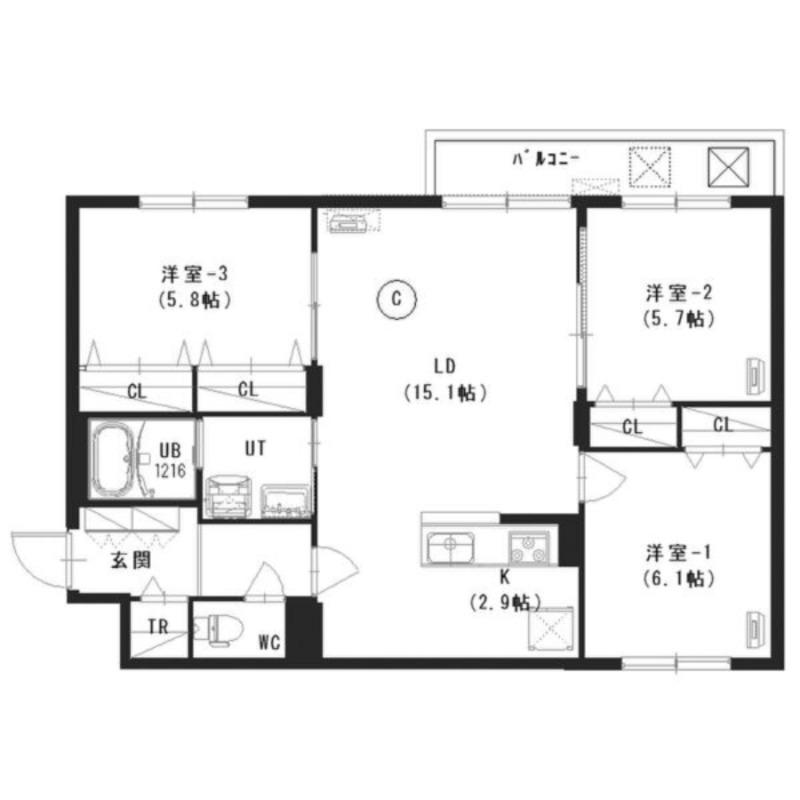 BLANC TERRACE 白石(3LDK/3階)の間取り写真