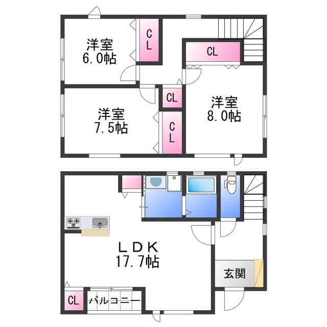 プティヴィル(3LDK/2階)の間取り写真