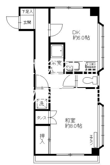 尾崎ビル(1DK/2階)の間取り写真