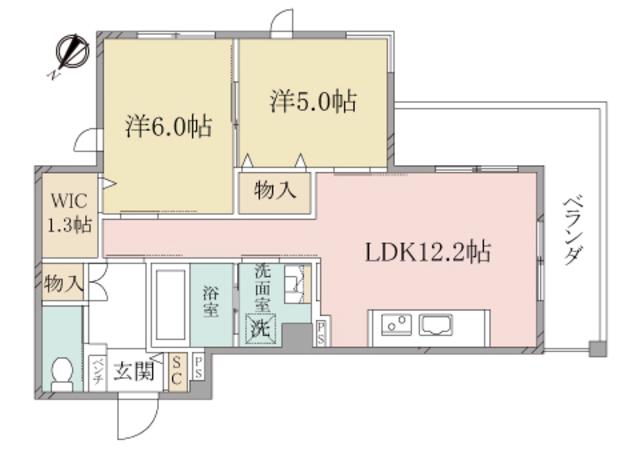 へーベルヴィレッジ市ヶ尾CALME ウエスト(2LDK/2階)の間取り写真