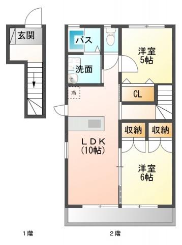 レジデンス中須(2LDK/2階)の間取り写真