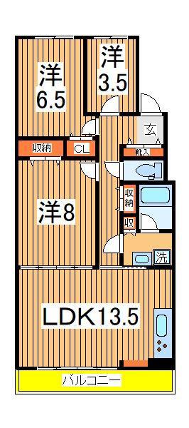 リアライズ柏Ⅱ(3LDK/2階)の間取り写真