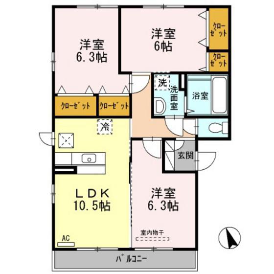 VILLA PRIMAVERA I棟(3LDK/1階)の間取り写真