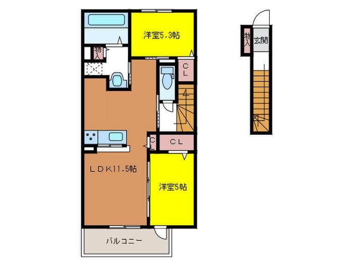 D-ROOM中尾 弐番館(2LDK/2階)の間取り写真