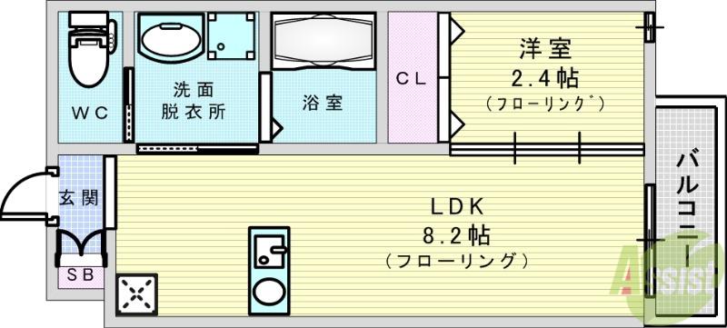 リアコート関大前2(1LDK/2階)の間取り写真