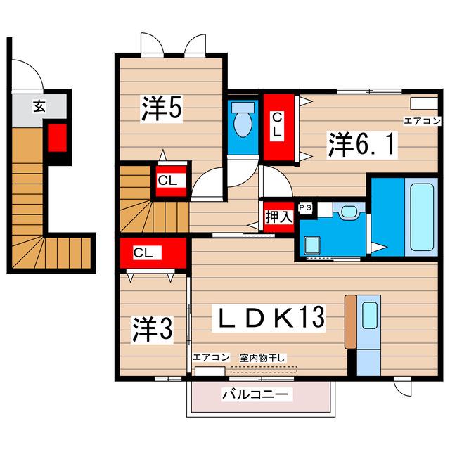グランライトD(3LDK/2階)の間取り写真