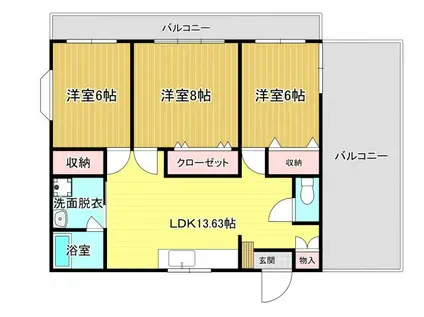 ロイヤルマンション柿田II(3LDK/4階)の間取り写真