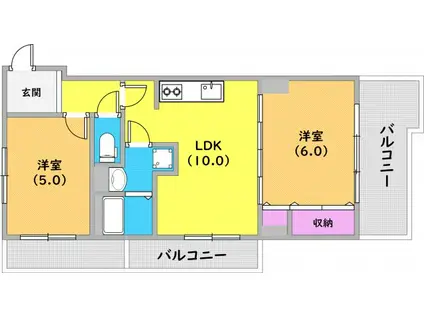 ワコーハイツ須磨(2LDK/2階)の間取り写真