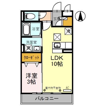 リビングタウン東金沢(1LDK/1階)の間取り写真