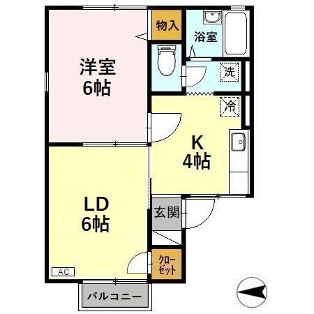 カサベルデIII(1LDK/1階)の間取り写真