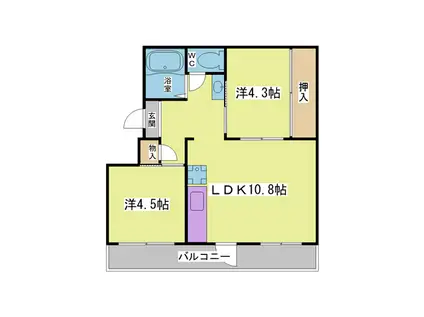 ドミールサニー君影1号棟(2LDK/2階)の間取り写真