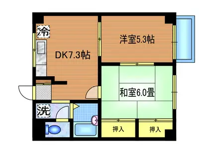 スカイハイツ(2DK/3階)の間取り写真